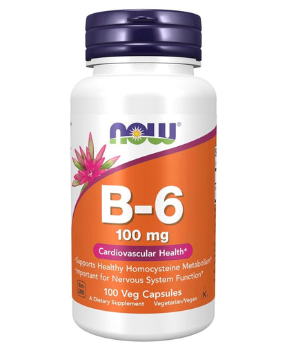 NOW B6 100mg | Supports Healthy Homocysteine Metabolism | 
Important for Nervous System Function | 100 Capsules; Exp 04/2031