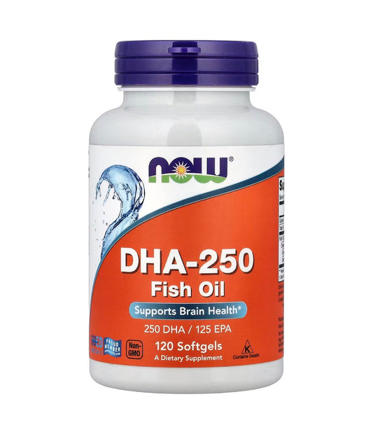 Now DHA-250 Fish Oil (Docosahexaenoic acid) | 500mg DHA per Serving | Supports Brain Health | 120 Softgels; Exp 12/2028