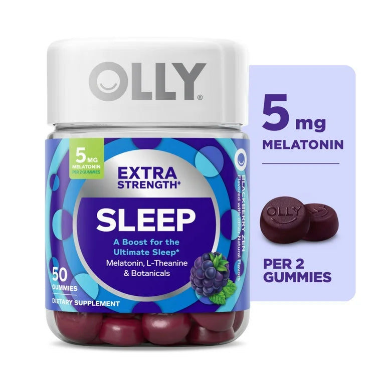 OLLY Extra Strength Sleep Gummy | 5mg Melatonin, L-Theanine, Chamomile, Lemon Balm | Drug-free Sleep Aid | Occasional Sleep Support |  Blackberry Zen ~ 50 Gummies; Exp 10/2026