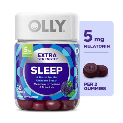 OLLY Extra Strength Sleep Gummy | 5mg Melatonin, L-Theanine, Chamomile, Lemon Balm | Drug-free Sleep Aid | Occasional Sleep Support |  Blackberry Zen ~ 50 Gummies; Exp 10/2026