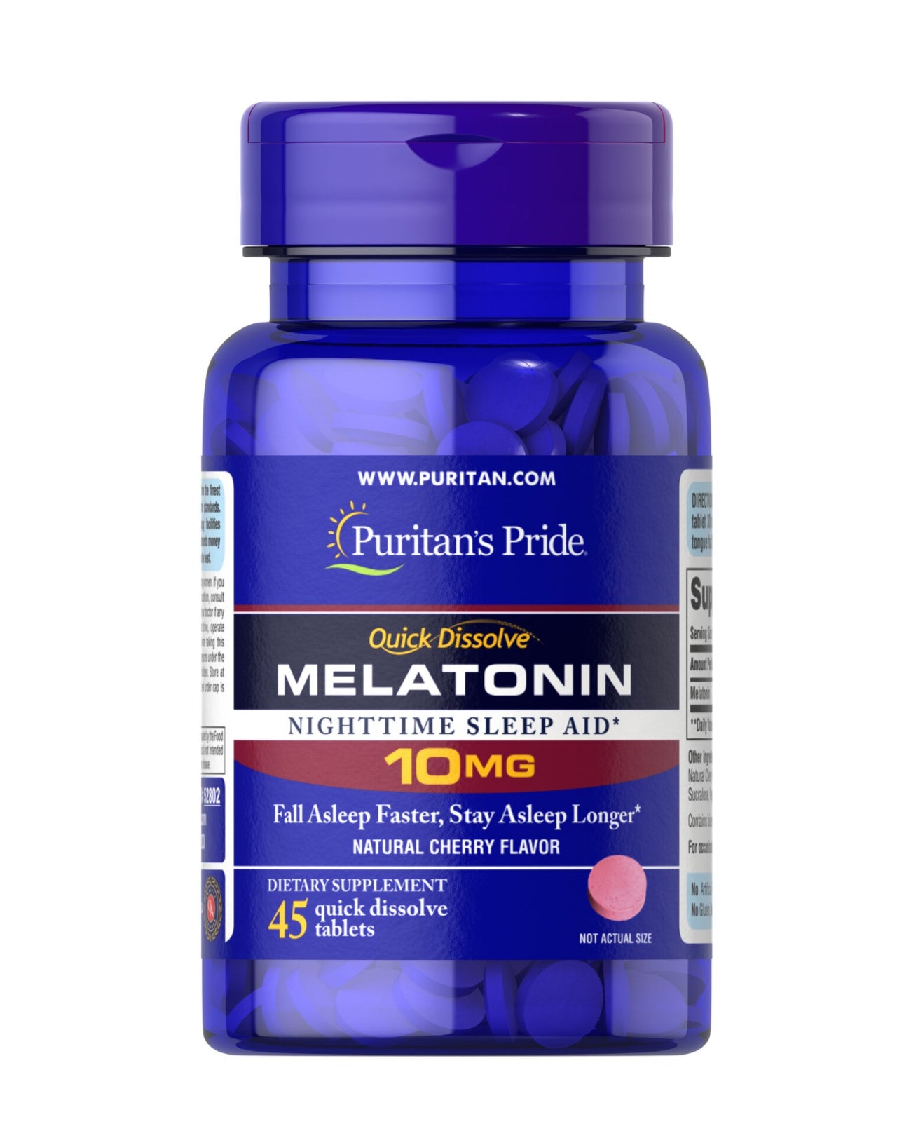 Puritan’s Pride Melatonin 10 mg | Drug-Free Sleep Aid | Cherry Flavor | 45 Quick Dissolve Tablets; Exp 09/2027