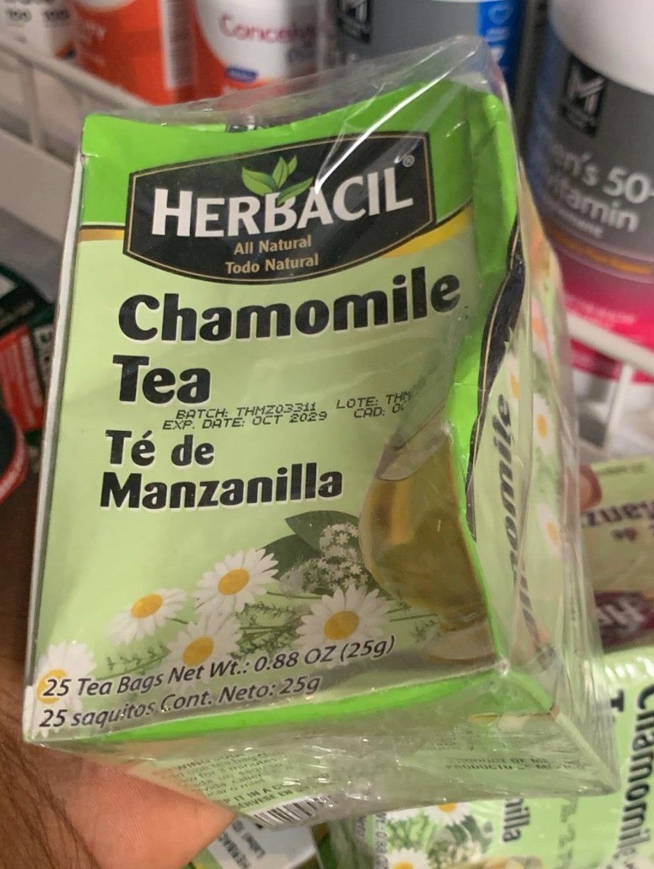 Herbacil Chamomile Tea | Calming Tea for Sleep Time | Caffeine-Free | 25 Tea Bags; Exp 10/2029 ❗️ROUGH PACK 👉🏽Check Last Picture