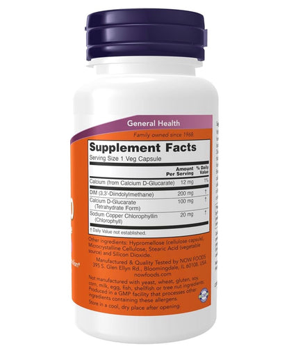 NOW DIM 200 (Diindolylmethane) with Calcium D-Glucarate | Promotes Healthy Hormone Metabolism | 90 Capsules; Exp 06/2029
