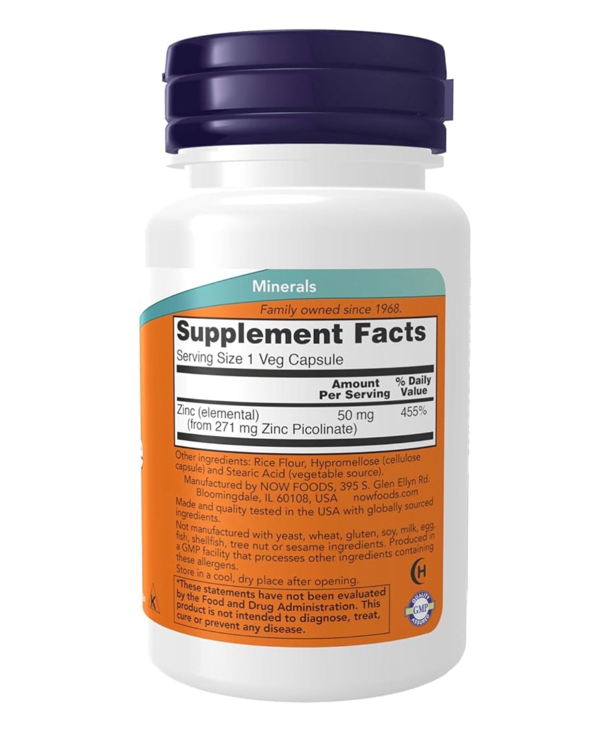 NOW Zinc Picolinate 50mg | Supports Enzyme Functions & Hormone Balance | Immune Support | 60 Capsules; Exp 03/2031
