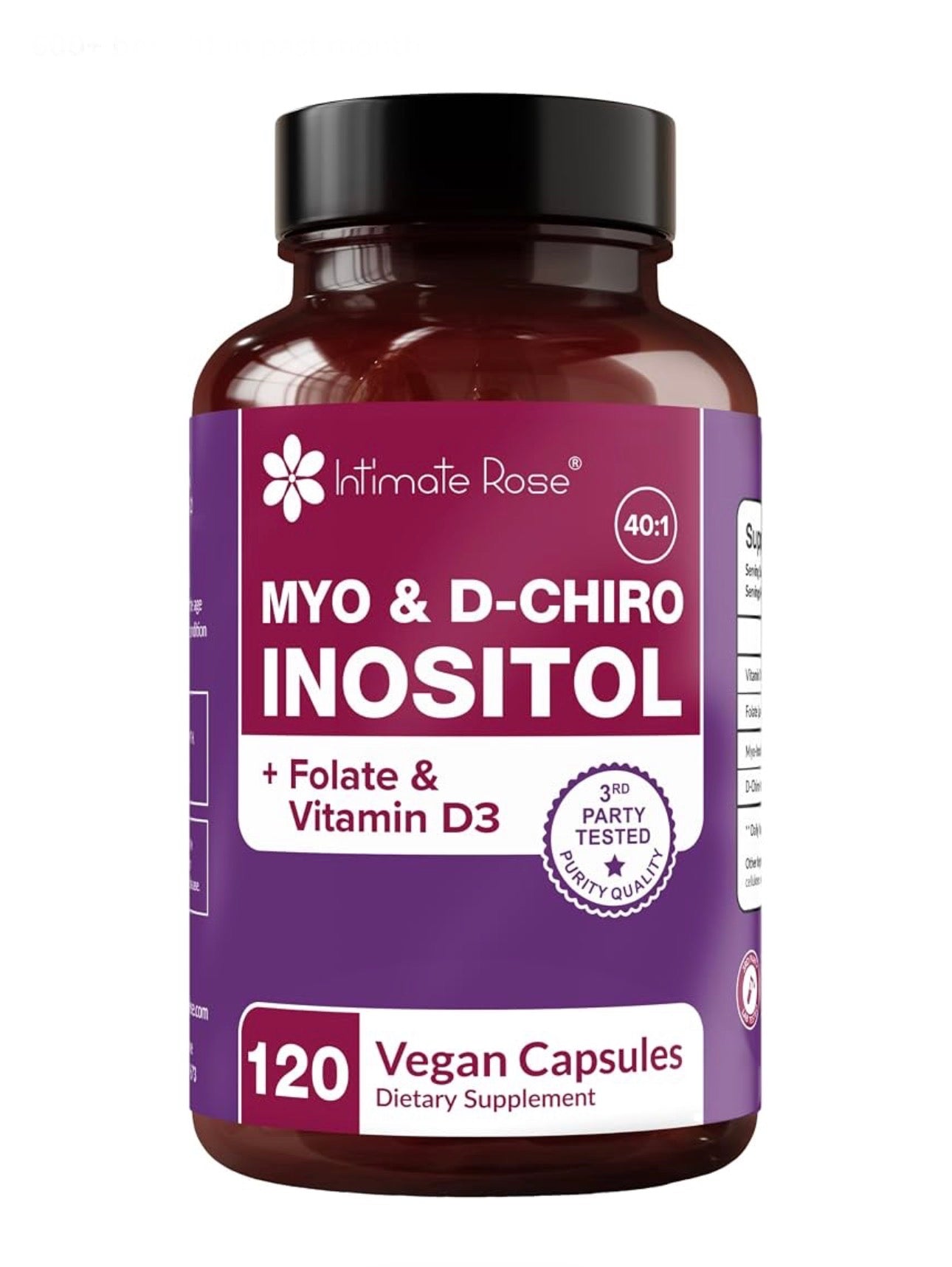 Intimate Rose Myo-Inositol & D-Chiro Inositol with Methylfolate & Vitamin D | Supports Hormonal Balance, Regular Cycles & Ovarian Health | 30-Day Supply | 40:1 Ratio | 120 Capsules; Exp 11/2027