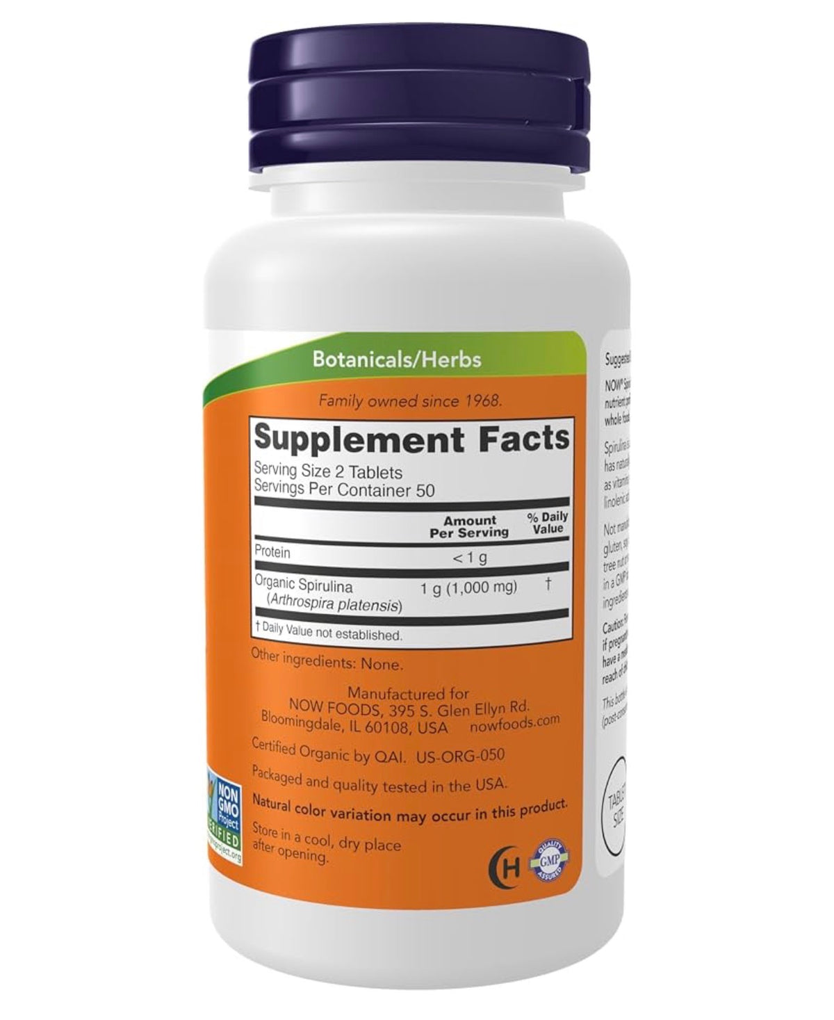 NOW Organic Spirulina 500mg with Vitamins, Minerals & GLA (Gamma-Linolenic Acid) | 100 Tablets; Exp 05/2029