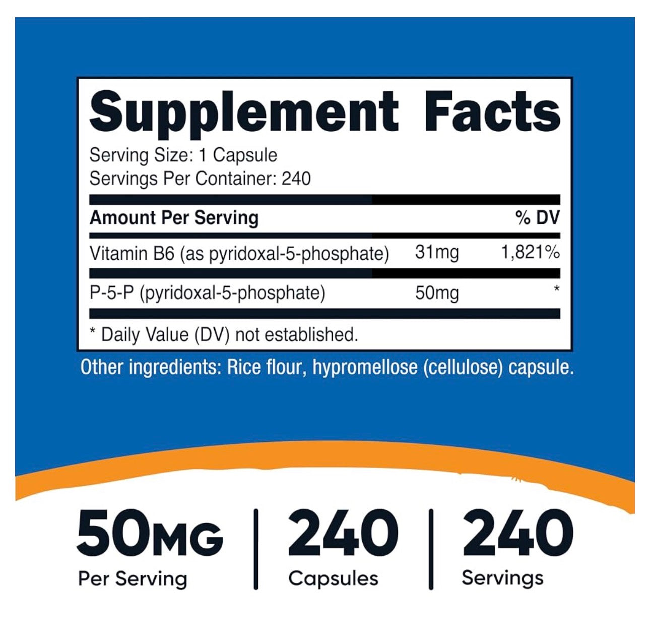 Nutricost 50mg P-5-P (Pyridoxal-5-Phosphate) Coenzymated Vitamin B6 | P5P 50mg Per Capsule | 240 Capsules; Exp 03/2029