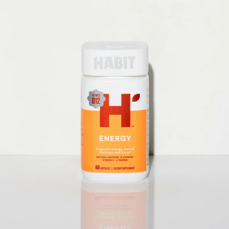 HABIT Energy Supplement | Supports Mental Alertness & Focus | with Green Tea Extract, Vitamins B1, B2, B6, B12 & C, L-Taurine 60 Capsules; Exp 01/2027