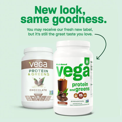 Vega Protein and Greens Protein Powder |  20g Plant Based Protein Plus Veggies | Vegan | Pea Protein for Women and Men | 16 Servings | CHOCOLATE 1.2lbs/521g; Exp Aug/2025