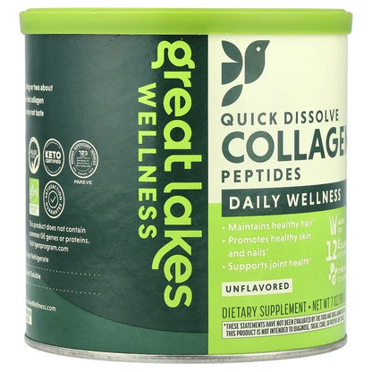 Great Lakes Wellness Collagen Peptides Powder | Supports Skin, Hair, Nails, Joints & Digestion | Bovine Collagen 12g | Hydrolyzed, Quick Dissolve| 7oz, 198g; Exp 07/2029