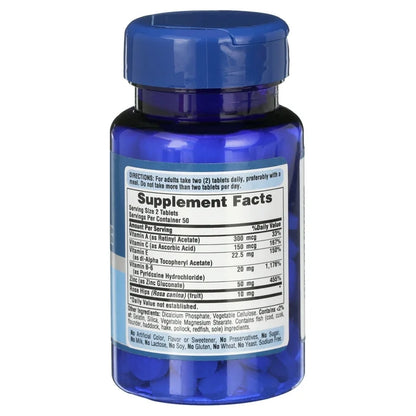 Puritan's Pride Zinc for Acne | with Vitamins A, C, E, B6 & Rose Hips | For Clearer, Healthier Skin for People With Non-Cystic Acne | 100 Tablets; Exp 08/2027