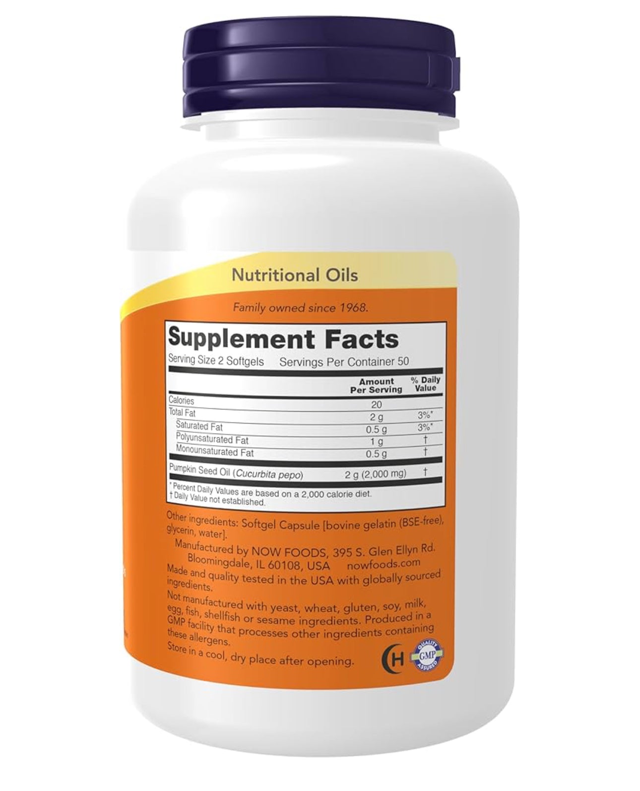 NOW Pumpkin Seed Oil 1000 mg |with Essential Fatty Acids & Phytosterols | Cold Pressed | 100 Softgels; Exp 03/2028