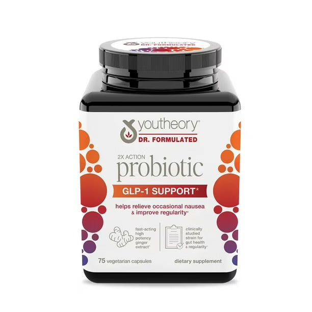Youtheory 2x Action Probiotic | GLP-1 Support | Addresses Nutritional Gaps When on GLP-1 or When Reducing Calories | 75 Capsules; Exp 03/2027