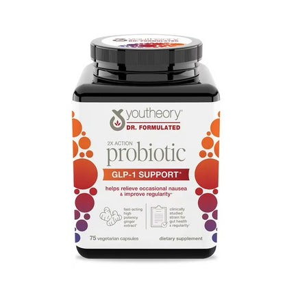 Youtheory 2x Action Probiotic | GLP-1 Support | Addresses Nutritional Gaps When on GLP-1 or When Reducing Calories | 75 Capsules; Exp 03/2027