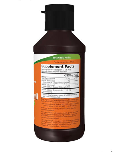 NOW Extra Strength Liquid Chlorophyll Concentrate | 94 Servings | 4X the Regular NOW Chlorophyll Liquid | Internal Deodorizer | Boosts Energy | Unflavored ~ 4oz/118ml; Exp 04/2028