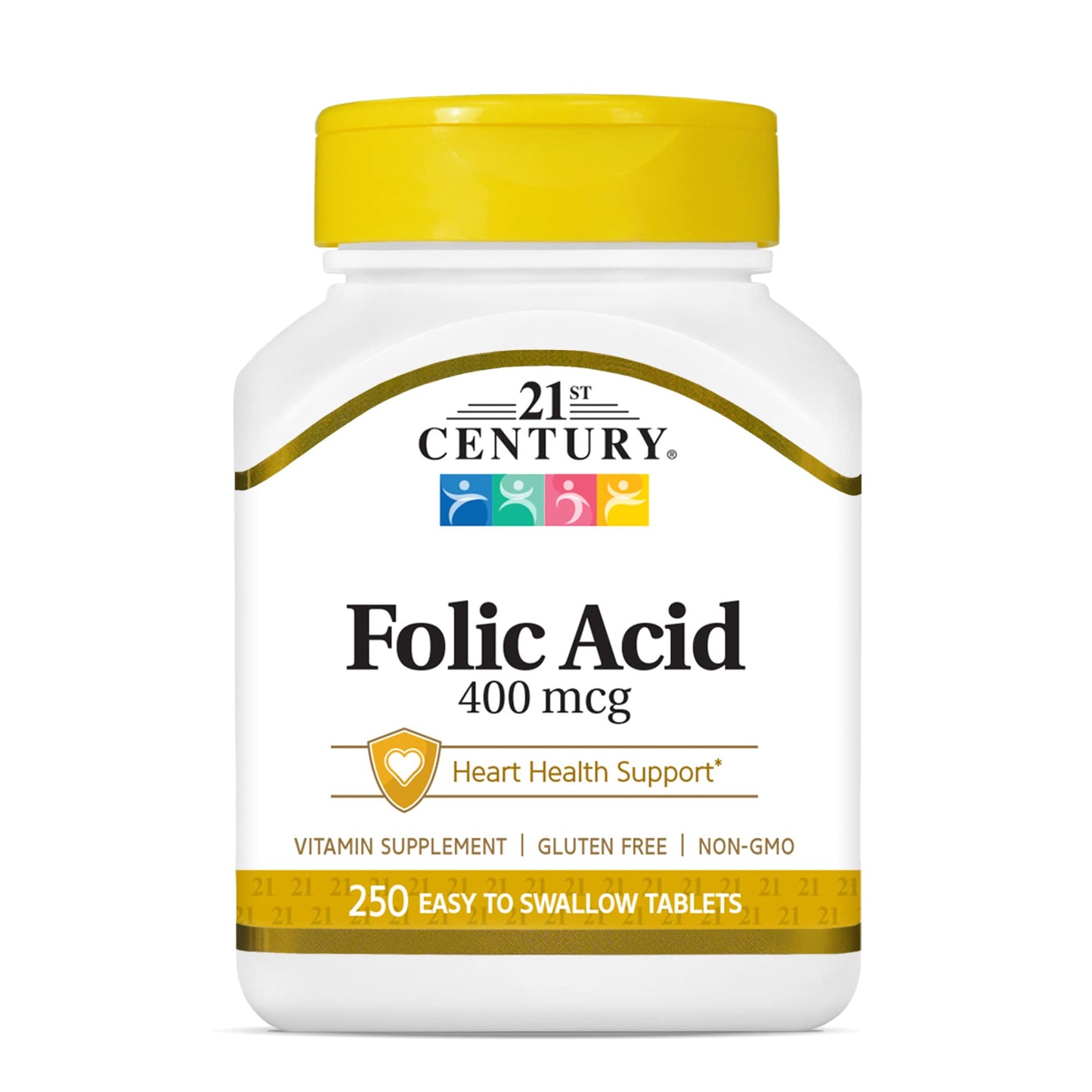 21st Century Folic Acid (Vitamin B9) 400mcg & 100mg Calcium | 250 Tablets Exp 04/2027