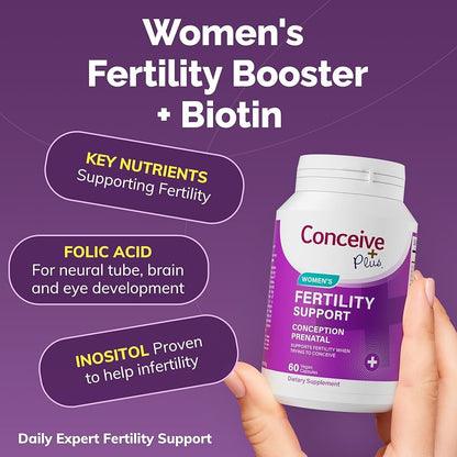 CONCEIVE PLUS Women's Fertility Support | Conception Prenatal Supplements for Her | Aids Hormonal Balance & Regular Cycles | With 23 Fertility Boosting Ingredients | 60 Capsules; Exp 08/2028 *New look