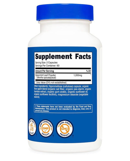 Nutricost Spearmint Leaf 1000mg | Helps with PCOS Symptoms and Hirsutism | Improves Digestion & Gut Health | 120 Capsules; Exp 11/2028