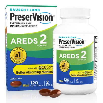 PreserVision AREDS 2 (By Bausch + Lomb) | Eye Vitamin & Mineral Supplement | Contains Lutein, Vitamin C, Zeaxanthin, Copper, Zinc & Vitamin E | 120 Mini Softgels Exp 11/2025