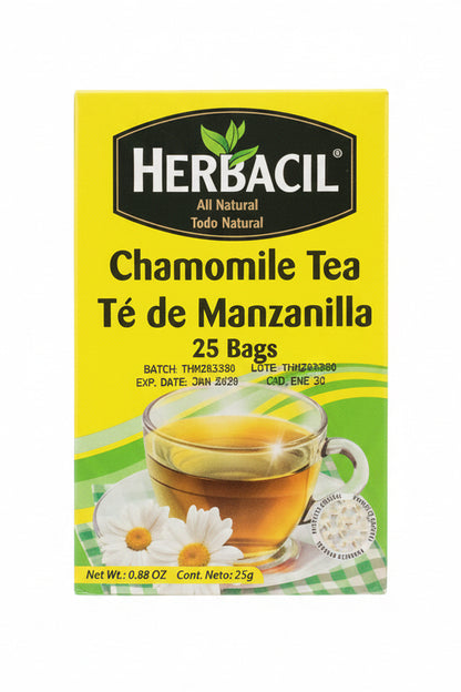 Herbacil Chamomile Tea | Calming Tea for Sleep Time | Caffeine-Free | 25 Tea Bags; Exp 01/2030