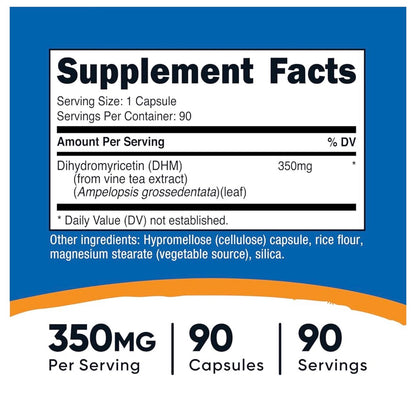 Nutricost Dihydromyricetin (DHM) 350mg | Supports Healthy Liver Function & Aids in Recovery After Hangovers (From Alcohol Drinking) | 90 Capsules; Exp 08/2028