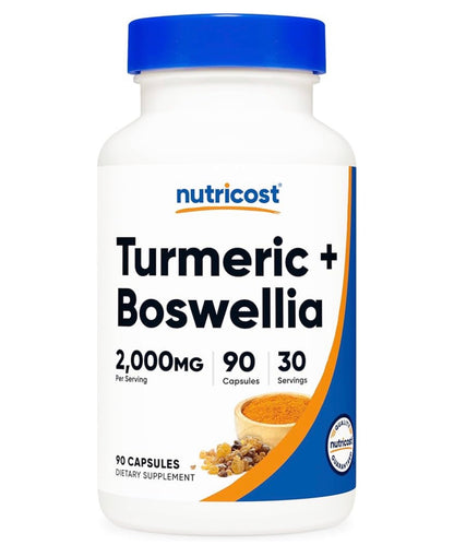 Nutricost Turmeric + Boswellia 2000mg with BioPerine 15mg | 95% Curcuminoids | Supports Joint Health & Mobility | Anti-inflammatory | 90 Capsules; Exp 04/2028