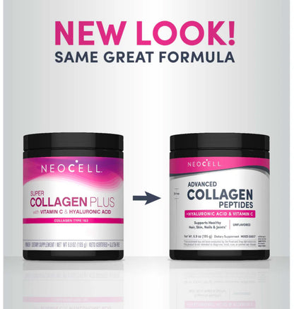 NeoCell Advanced Collagen Peptides Powder | Plus Hyaluronic Acid & Vitamin C | Hair, Skin, & Nails | 𝐅𝐨𝐫𝐦𝐞𝐫𝐥𝐲 𝐍𝐞𝐨𝐜𝐞𝐥𝐥 𝐒𝐮𝐩𝐞𝐫 𝐂𝐨𝐥𝐥𝐚𝐠𝐞𝐧 𝐏𝐥𝐮𝐬 | Unflavored~195g/6.9oz; Exp 04/2027