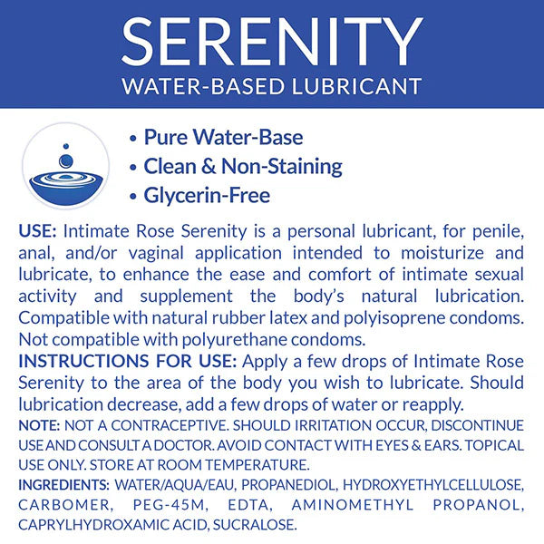 Intimate Rose Serenity Water-Based Personal Lubricant | Lube for Penile/Vaginal Application | Long Lasting & Non-Staining | 8 fl.oz/237ml; Exp 02/2029
