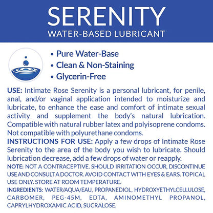 Intimate Rose Serenity Water-Based Personal Lubricant | Lube for Penile/Vaginal Application | Long Lasting & Non-Staining | 8 fl.oz/237ml; Exp 02/2029
