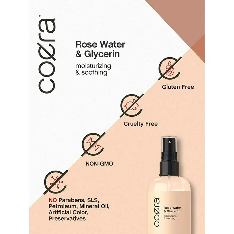 Coera Rose Water & Glycerin Spray for Face  | Facial Toner | Hydrating & Moisturizing for Skin and Hair | Free of Parabens, SLS & Preservatives | 237ml