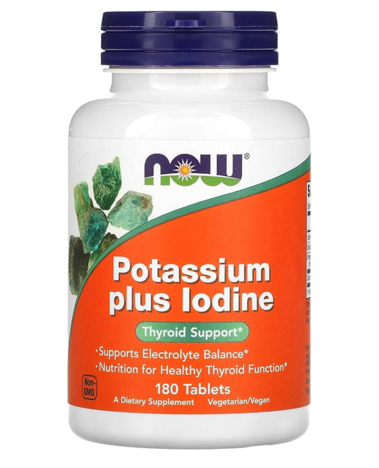 NOW Potassium Plus Iodine | Potassium Iodide | Supports Electrolyte Balance & Healthy Thyroid Function | 180 Tablets; Exp 02/2030