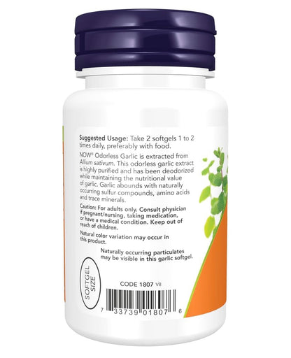 NOW Odorless Garlic | Concentrated Extract | Supports Heart Health, Reduces Inflammation & Fight Microbes | 100 Softgels; Exp 12/2029