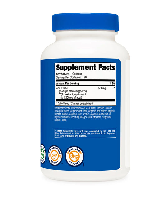 Nutricost Acai Fruit Extract 2200mg | Super Fruit | Supports Healthy Immune System Response | Free Radical Scavenger | 120 Capsules; Exp 01/2028