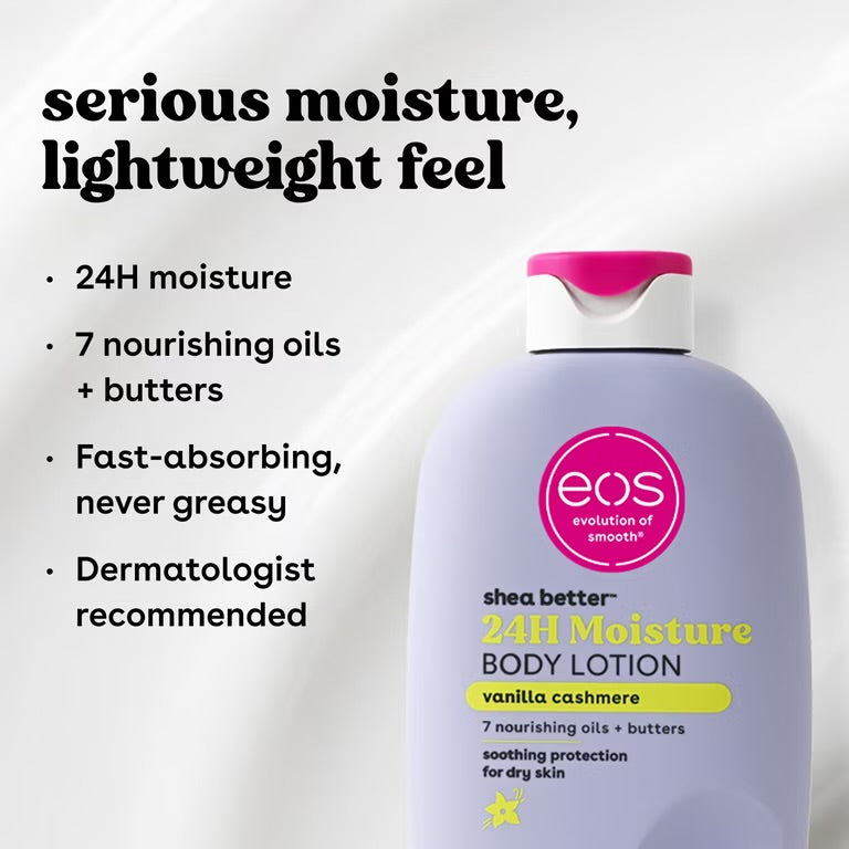 EOS Shea Better 24HR Moisture Vanilla Cashmere Body Lotion | Moisturizing 𝐋𝐨𝐭𝐢𝐨𝐧 | 16 fl.oz (473 ml)