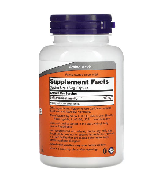 NOW L-Glutamine 500mg | 120 Day Supply | Supports Muscle Growth and Recovery, Digestive Health and Provides Fuel for Activity | 120 Capsules; Exp 08/2030