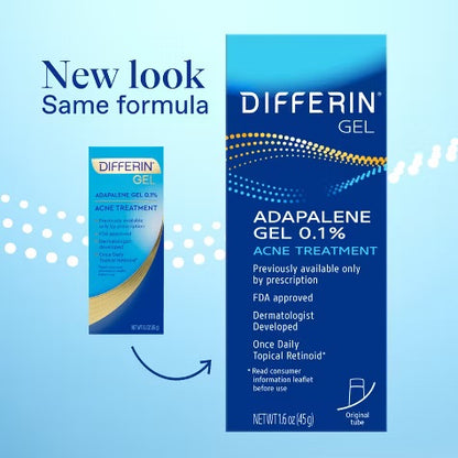 Differin Adapalene Acne Treatment Gel 0.1% Adapalene | 3x Times the Regular-sized 15g Differin | 1.6oz/45g Exp 03/2026