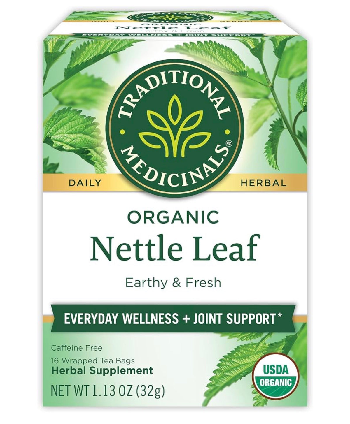 Traditional Medicinals Organic Nettle Leaf Tea | Supports Joint Health & Overall Wellness | 16 Tea Bags; Exp 12/2028