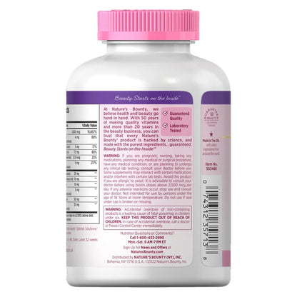 Nature's Bounty Advanced Hair, Skin and Nail Biotin & Vitamins A, C, & E, Women's Multivitamin | 83 Servings | with 5000mcg Biotin | 250 Softgels; Exp 05/2027