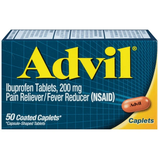 Advil Ibuprofen Tablets, 200mg Pain Reliever/Fever Reducer | 50 Coated Caplets Exp 10/2025