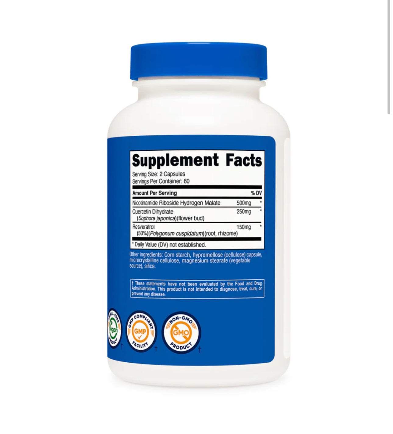 Nutricost Nicotinamide Riboside 500mg + Resveratrol 150mg | with Quercetin 250mg | Supports Cognition,  Heart Health, Metabolism and Healthy Weight | 120 Capsules; Exp 05/2028