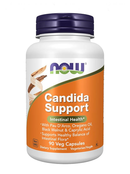 NOW Candida Support | with Pau D'Arco, Oregano Oil, Black Walnut & Caprylic Acid | Supports Healthy Balance of Intestinal Flora | 90 Capsules; Exp 07/2028
