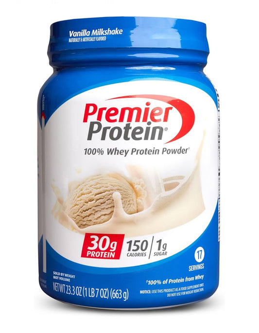 Premier Protein 100% Whey Protein Powder | 17 Day Supply | 30g Protein | Vanilla Milkshake ~ 23.3oz/663g; Exp 03/2027