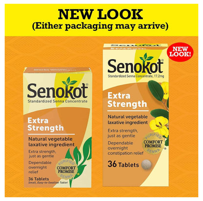 Senokot Extra Strength Constipation Relief | Senna Plant, A Natural Vegetable Laxative Ingredient | Senna Concentrate 17.2mg | 36 Tablets; Exp 04/2027