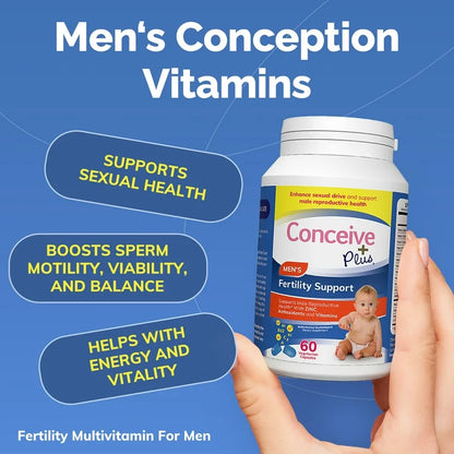 CONCEIVE PLUS Men's Fertility Support | for Healthy Sperm, Boosts Testosterone & Male Libido | Daily Fertility Multivitamin for Men | 60 Capsules; Exp 01/2028