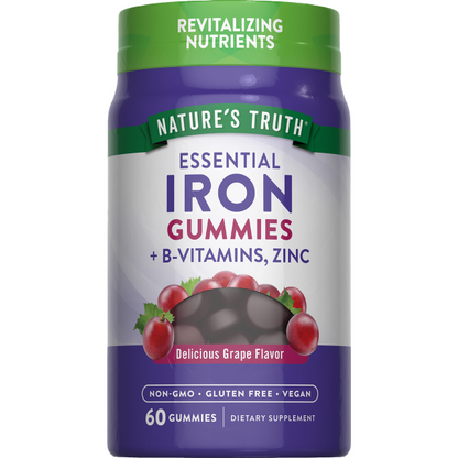 Natures Truth Iron Gummies | with Zinc & B Vitamins | Grape Flavor, 60 Gummies Exp 10/2025