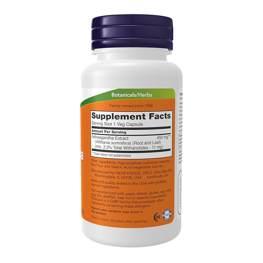 NOW Ashwagandha (Withania somnifera) 450 mg | Standardized Extract | Adaptogen | Scavenges Free Radicals | Immune System and Stress Support | 90 Capsules; Exp 06/2028