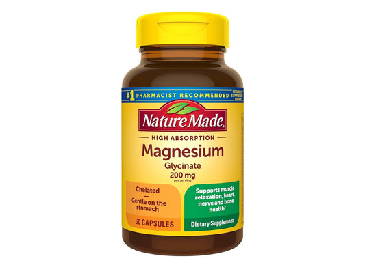 Nature Made Magnesium Glycinate 200mg per Serving | Supports Muscle Relaxation, Heart, Nerve and Bone | Magnesium Bisglycinate | 60 Capsules; Exp 04/2026