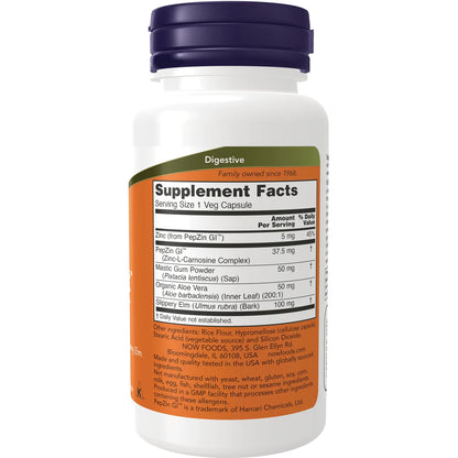 NOW Gastro Comfort with PepZin | Zinc L-Carnosine, Mastic Gum, Aloe Vera & Slippery Elm | Heals the Stomach Lining | Improves Gastrointestinal Health Tract | 60 Capsules; Exp 05/2029