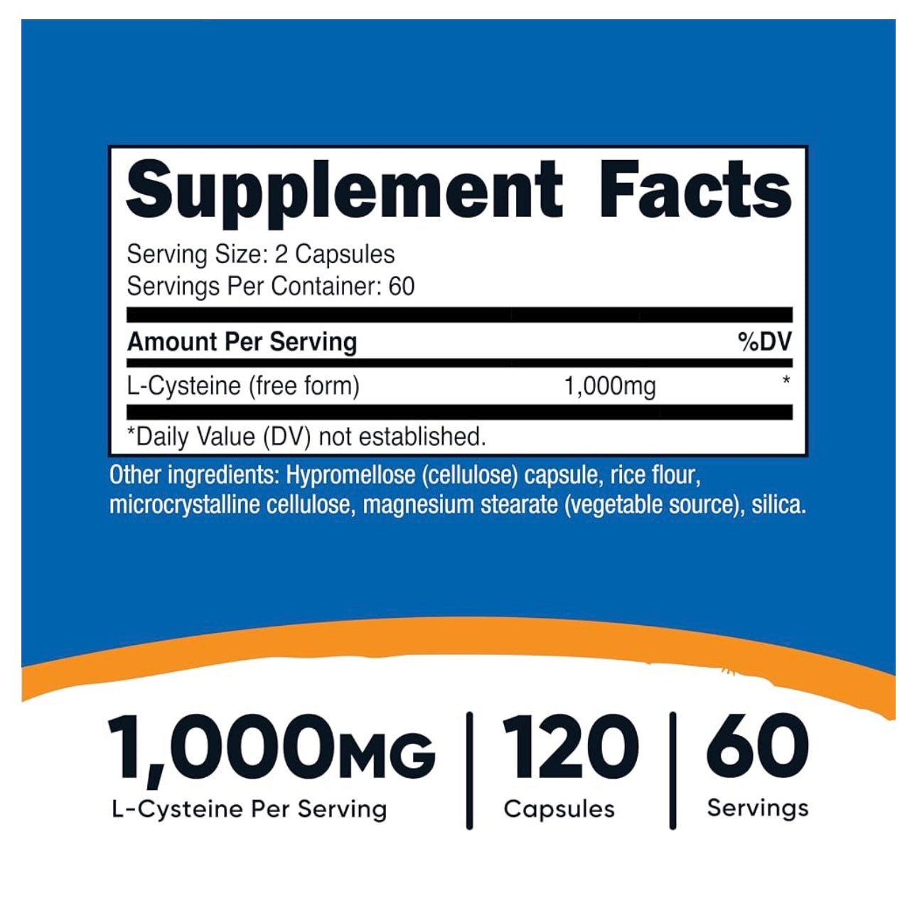 Nutricost L-Cysteine 1000mg | Free Form to Promote Optimal Absorption & Assimilation | Important for Skin, Hair & Nail Health | 120 Capsules; Exp 04/2029