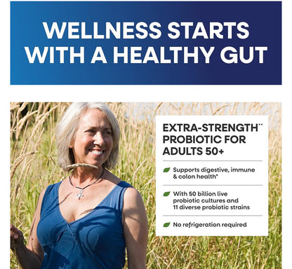 Nature’s Way Fortify Extra Strength Probiotic for Age 50+ | 50 Billion Live Cultures, 11 Strains | with Prebiotics | Supports Digestive Health, Immune Support & Colon Health | 30 Capsules Exp 03/2026